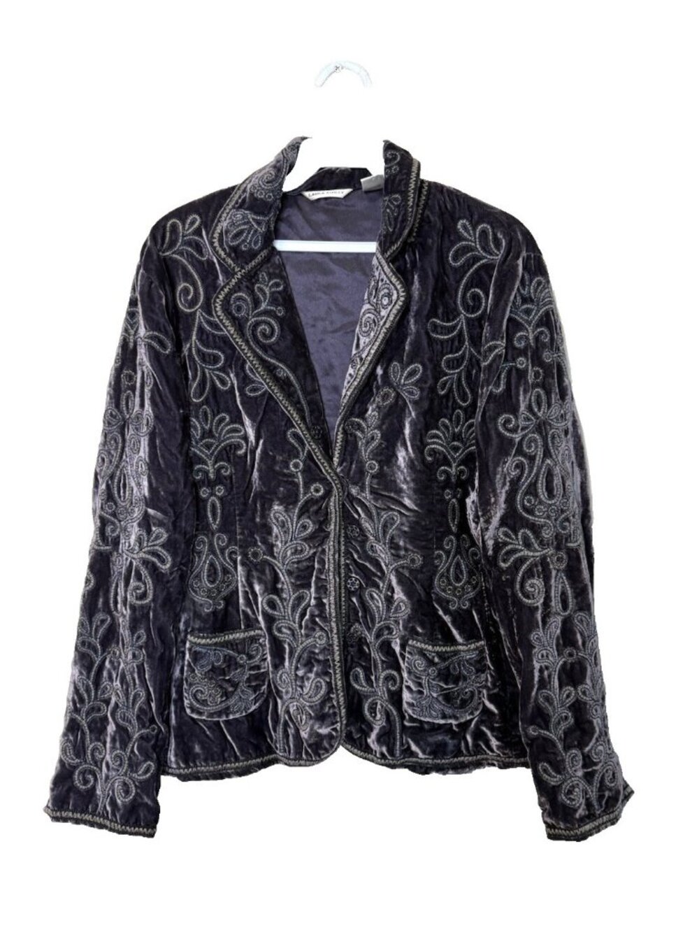 Vintage 90s Laura Ashley Velvet Blazer Jacket Floral Embroidred Fairy Grunge M